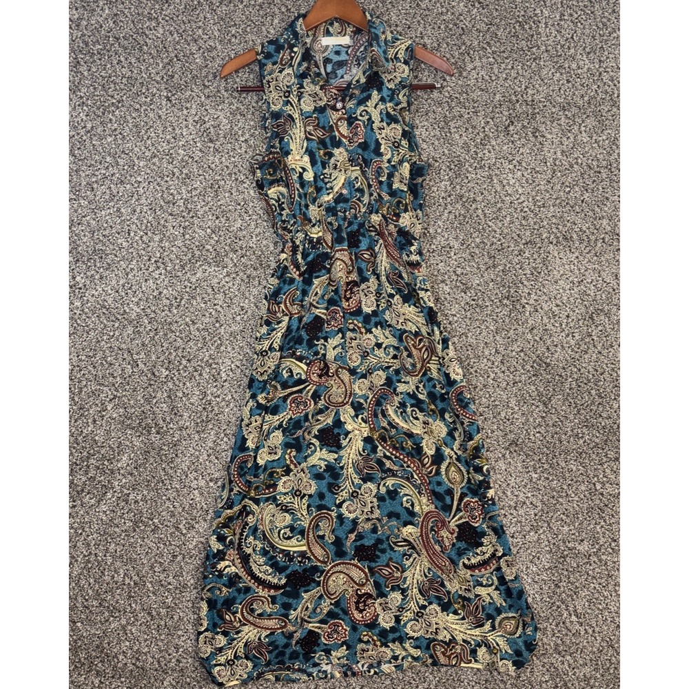 Seven‎ Islands Paisley 3 Button Front Collared Midi Dress Size Small Sleeveless